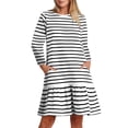 thumbnail image 1 of cfhntfmh Robes de Détente pour Femmes Imprimé Décontracté Manches Longues Col Rond Robe Midi avec Poches Automne Ourlet à Volants Robe de Plage, 1 of 6