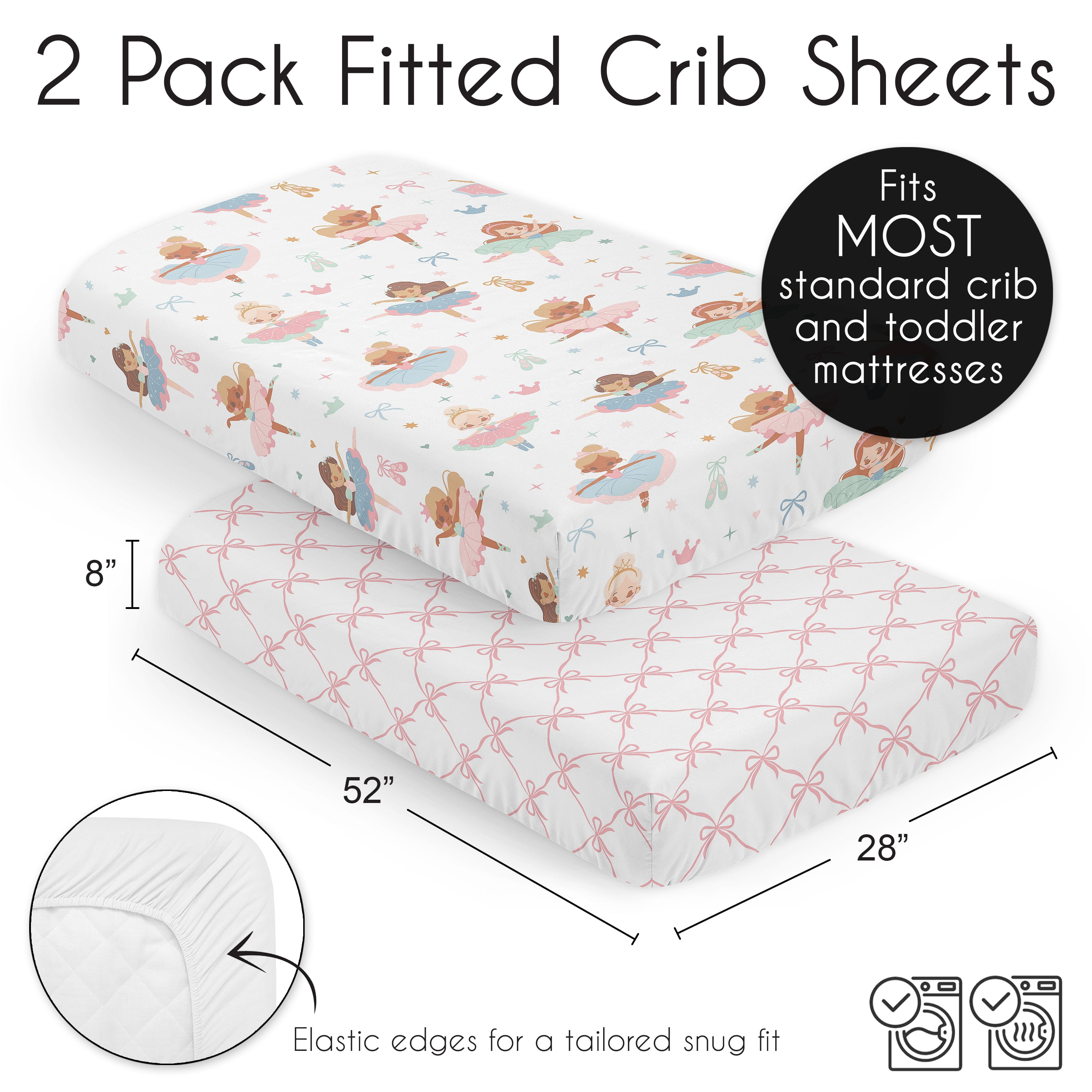 Sweet Jojo Designs Ballerina and Ballet Bows Girl Fitted Crib Sheets Set 2 Piece