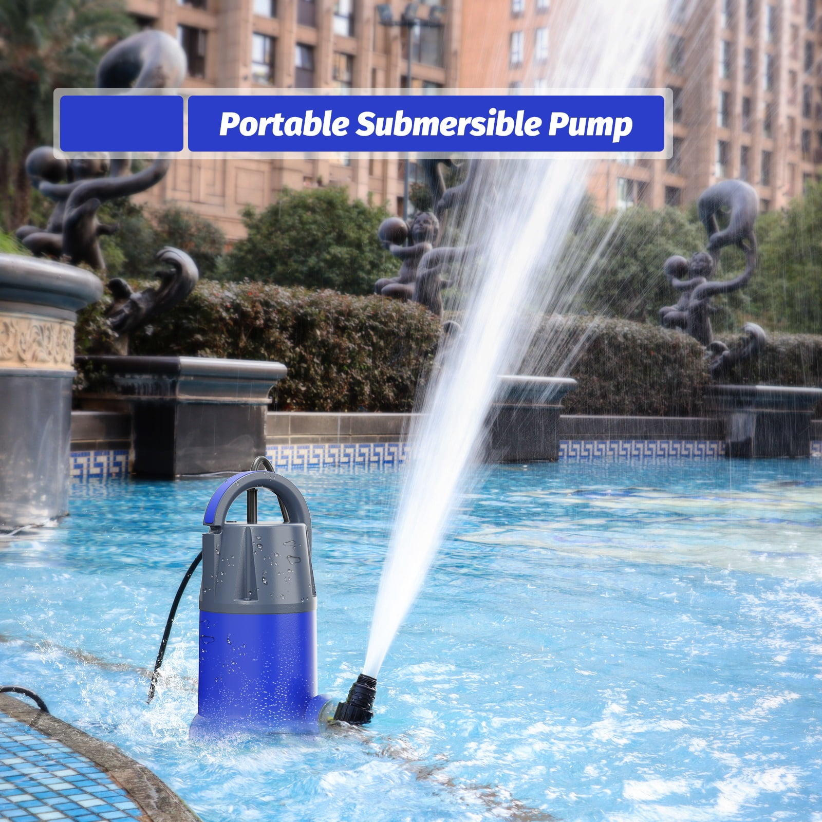 Sump Pump Submersible Water Pump 1HP 3700GPH Portable Electric Utility Pumps for Pool Draining Hot Tub Basement