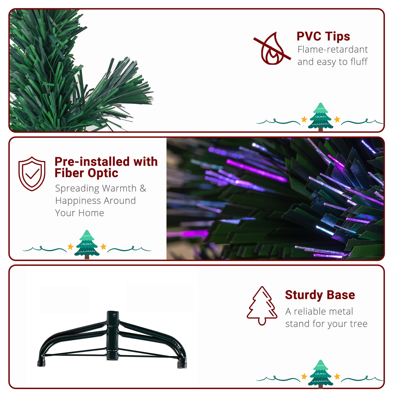 6ft Top With Stars PVC Material Fiber Optics 230 Branches Christmas Tree, Green