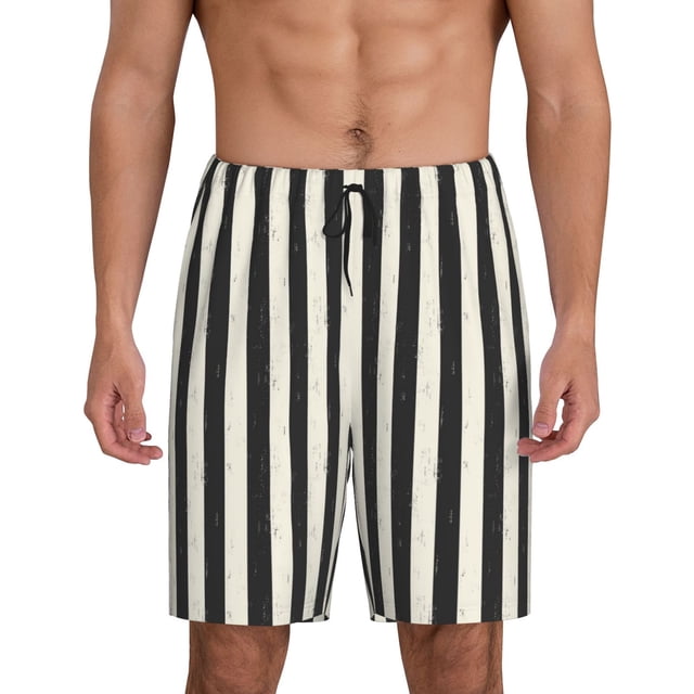 Fotbe Black And White Thick Stripes Pantalones Cortos de Pijama para Hombre, Ropa de Dormir, Pantalones de Pijama Cortos para Hombre-Large
