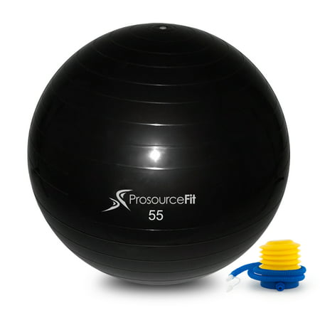 ProsourceFit Stability Exercise Ball with Foot Pump, Black 55, 65 cm or 75 cm, Anti-Burst up to 2,000 lb. for Fitness, Pilates, Balance, and