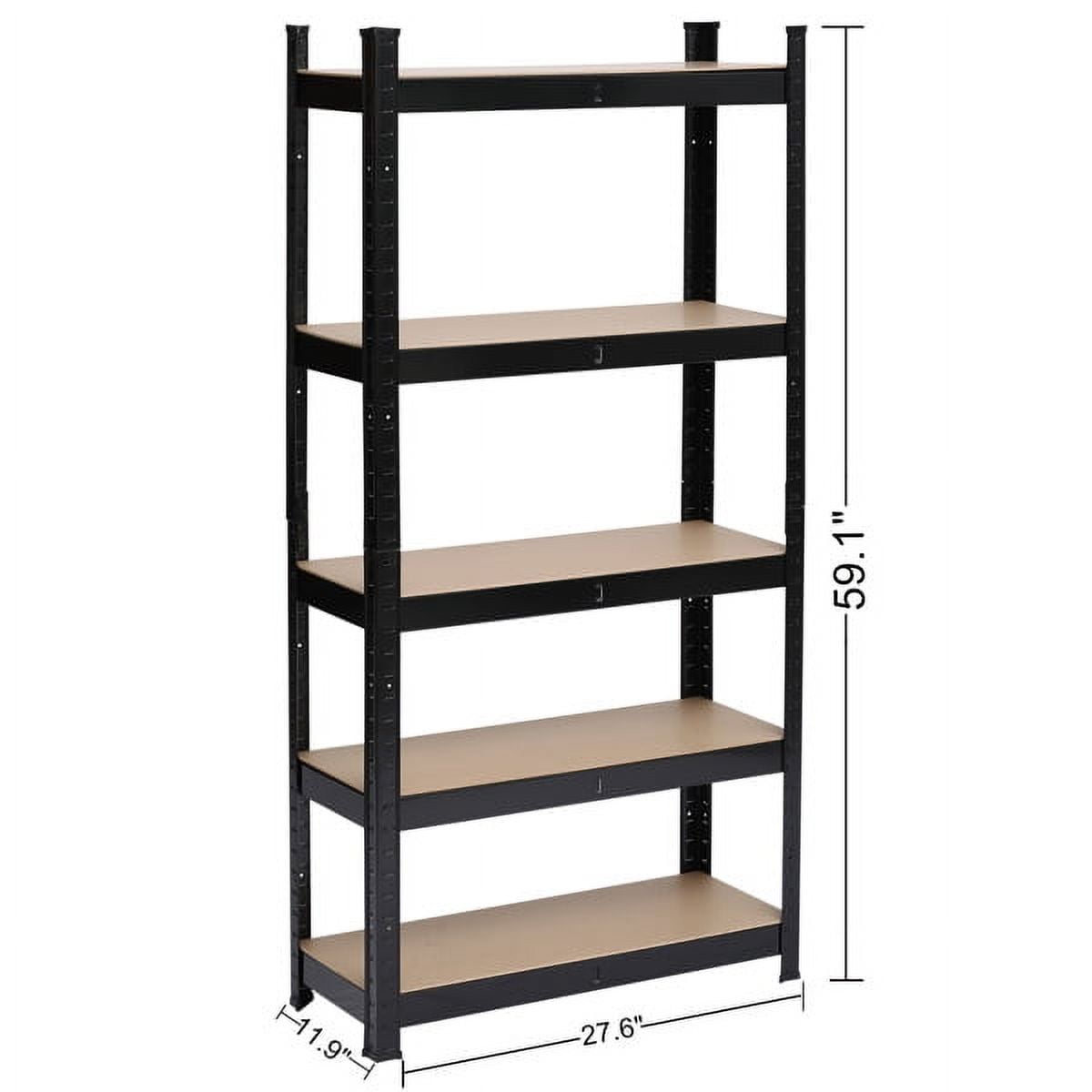 Alvantor 5 Tier Heavy Duty Metal Shelving Rack, Adjustable Garage Storage Shelf, Steel and MDF, 28 x 12 x 60 in, Black