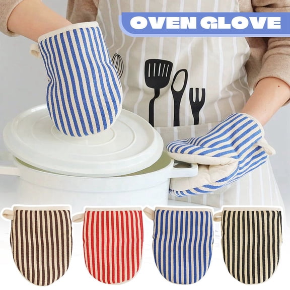 Thick Heat-Resistant Oven Mitt with Gripping Surface for Baking Pans and Hot Pots Protective Cotton Kitchen Glove with Hanging Loop, Black, 6x7 Inch
