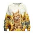 thumbnail image 4 of HELLHERO Sunflower Cat Print Women Pullover Tops Long Sleeve, Crewneck Sweatshirt 2025 Fashion Comfy Oversized Sweatshirt Size XL, 4 of 7