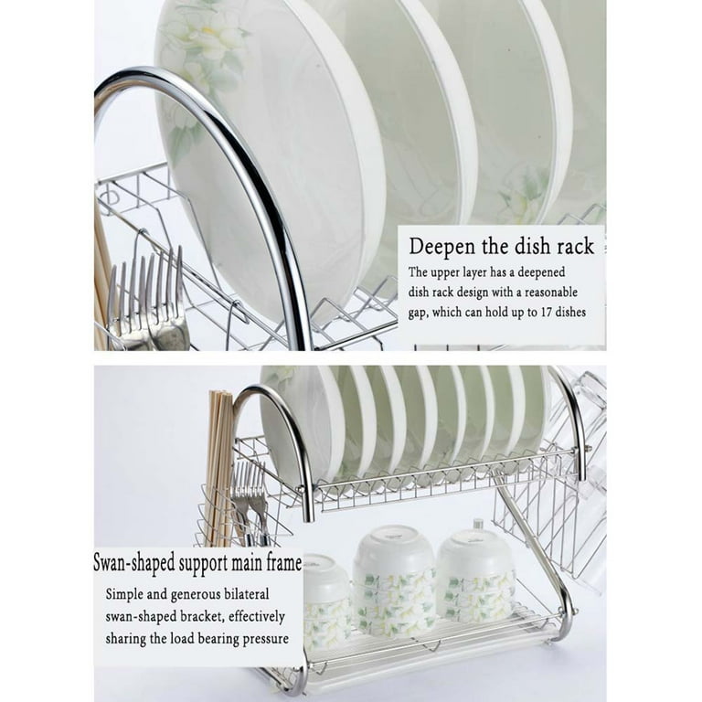 Youloveit 2/3 Tier Dish Drying Rack, Over Sink Drainer Shelf Utensils Holder Stainless Steel Kitchen Drainer Storage Stand Kitchen Shelf Cutlery Holder Storage