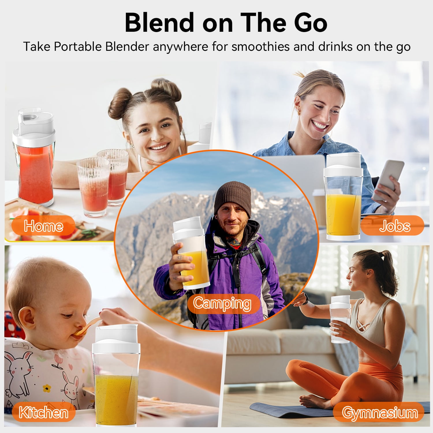 Portable Blender, 6000mAh Personal Blender with USB Rechargeable for Shakes and Smoothies, BPA Free 24 Oz Juicer Cup with 6 Blades and Lid, 360W Self Cleaning Portable Juicer for Home/Office/Travel