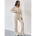 thumbnail image 3 of Womens Knit Pajama Sets V-Neck 2 Piece Outfits Casual Matching Lounge Set Long Sleeve Sweater Tops and Pants  M, 3 of 8
