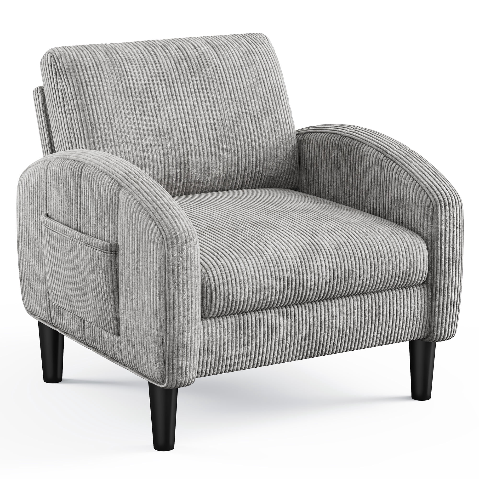 Romorgniz Mid Century Modern Accent Chair, Lounge Armchair with Extra Thick 6.3" Cushion & Side Pockets, Comfort Chair for Living Room, Bedroom, Apartment, Small Space, Light Gray