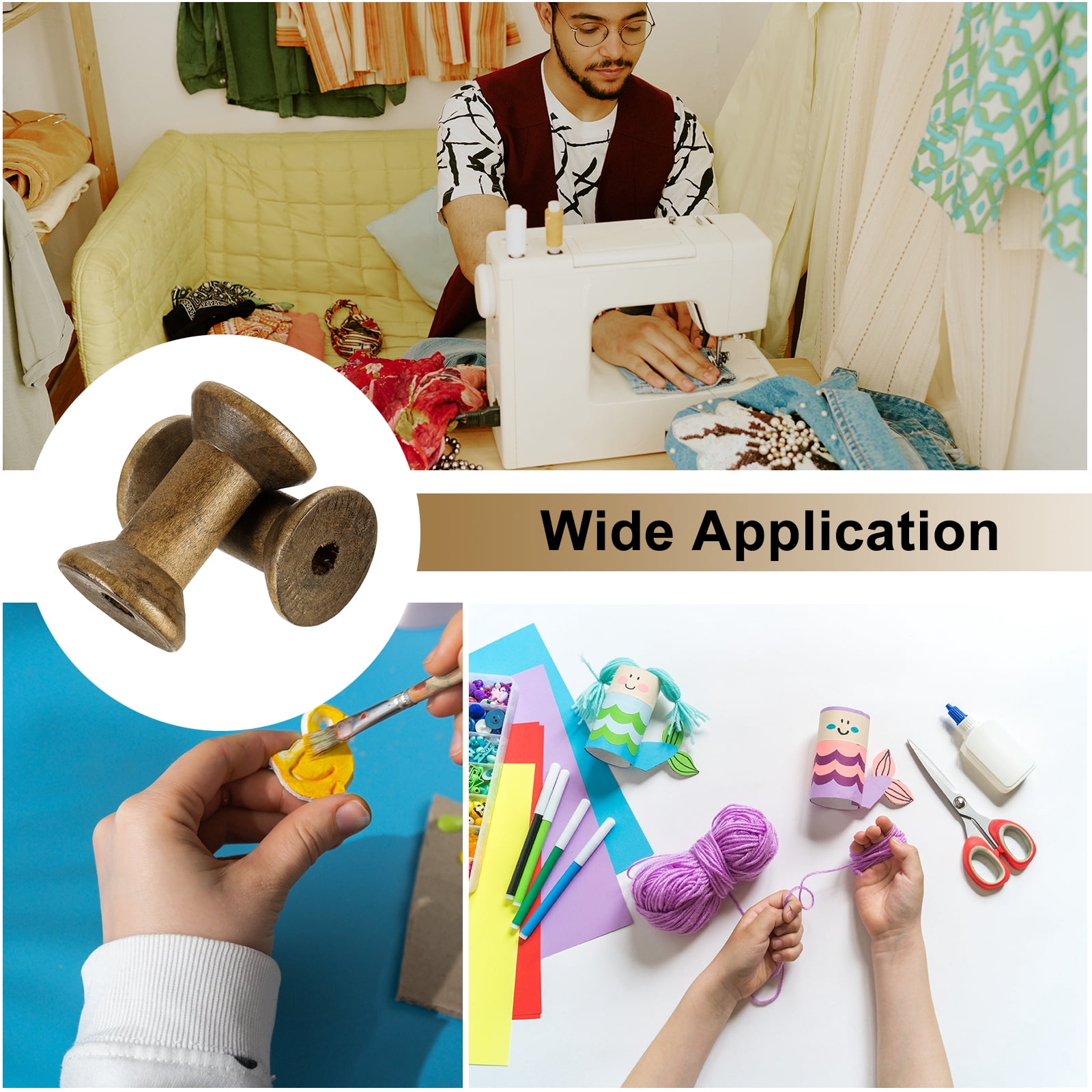 Unique Bargains Wooden Spool Craft Unfinished Ribbon Spools Art DIY Crafts Brown