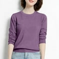 thumbnail image 4 of Women Crewneck Long Sleeve T-Shirts Solid Color Pullover Basic Shirts Casual Cozy Blouses Tee (M, Purple), 4 of 5