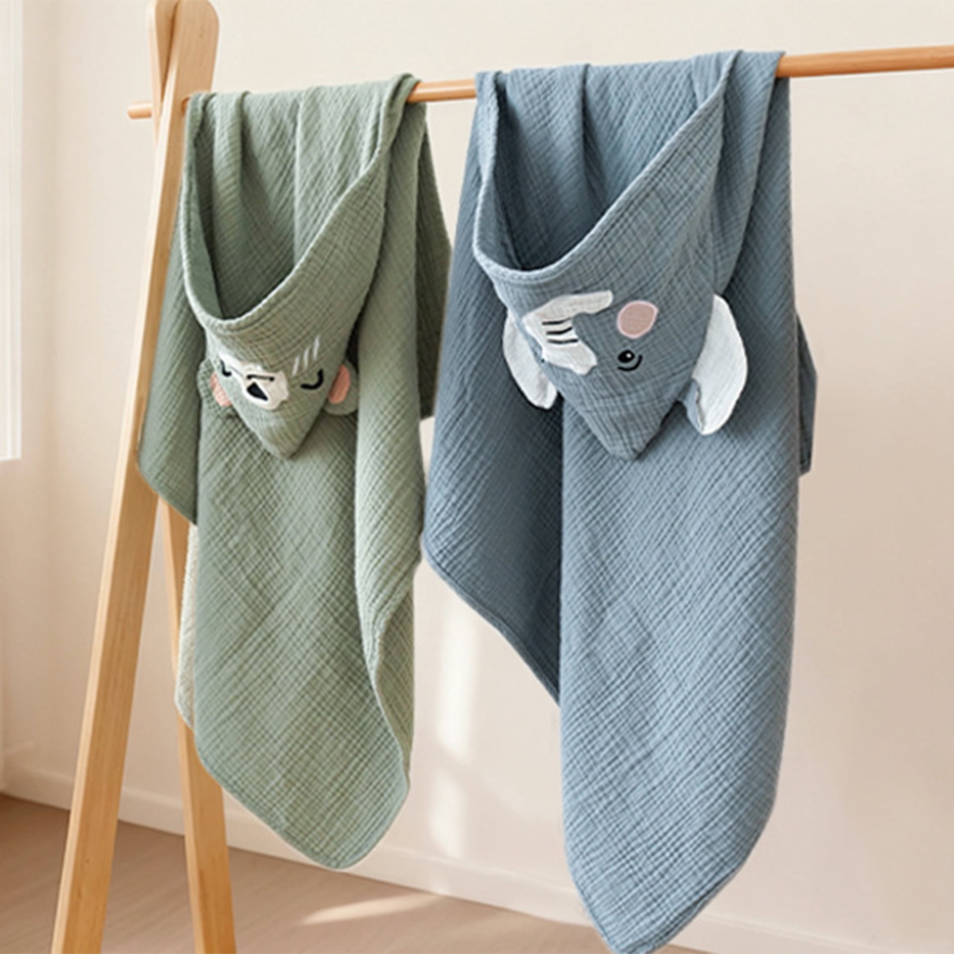 WIBACKER Baby 100% Cotton Muslin Cartoon Hooded Bath 2 Pack-32 x 32 Inches Towels Soft & Absorbent Bath Towel for Newborn Infant Essential Baby Gift