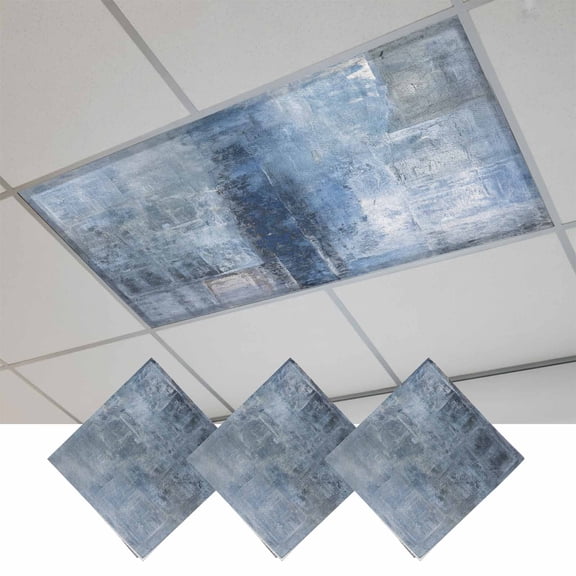 Blue Fluorescent Light Covers, Retro Oil Painting Modern Abstract Art Aesthetics Magnetic Light Covers for Ceiling Lights, Fluorescent Ceiling Shade Filters for Classroom Bedroom Office 4x2Ft x 3PCS
