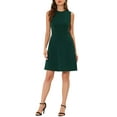 thumbnail image 3 of INSPIRE CHIC Women's Wear to Work Solid Color Sleeveless A-Line Flared Midi Dresses XS Dark Green, 3 of 8