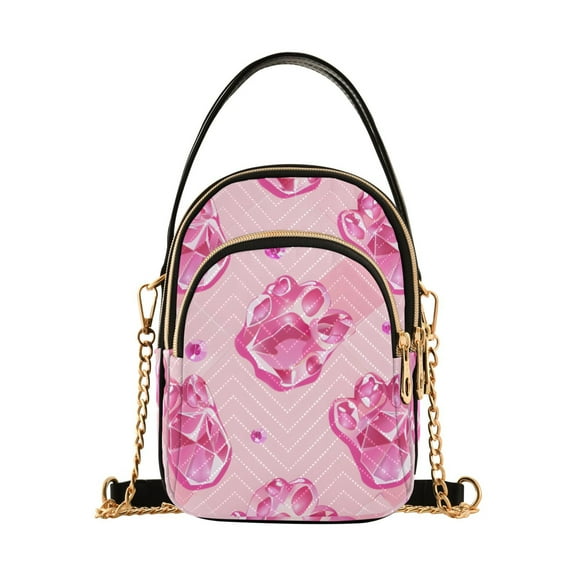 joogoo Women Pink Cute Print Chain Crossbody Bags Shoulder Handbag Phone Purse