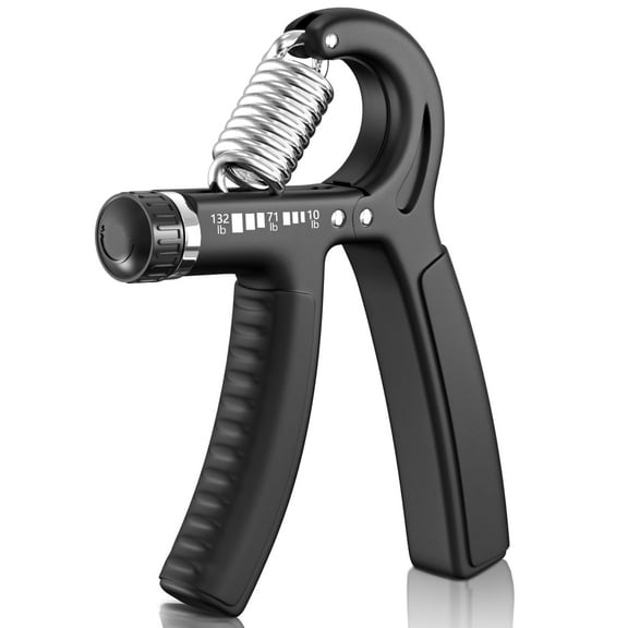 Grip strengthener, adjustable hand grip trainer 10-132 lbs, forearm workout for athletes, physical therapy, rehabilitation, rock climbing, musicians, office workers, black