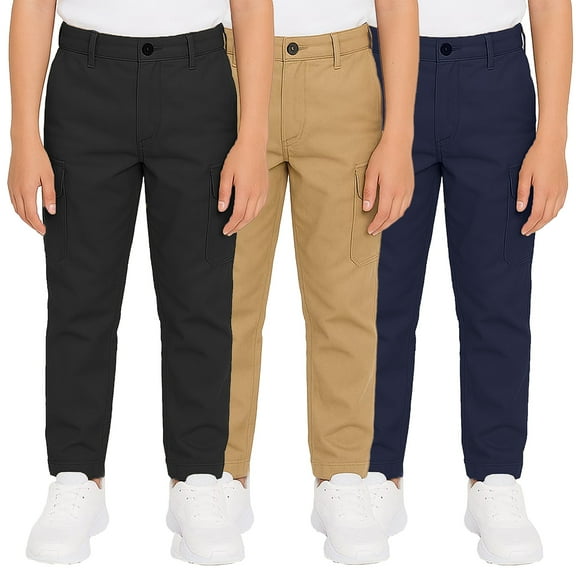 3-Pack Boy’s Super Stretch Cotton Cargo Pants – Comfortable & Functional Fit