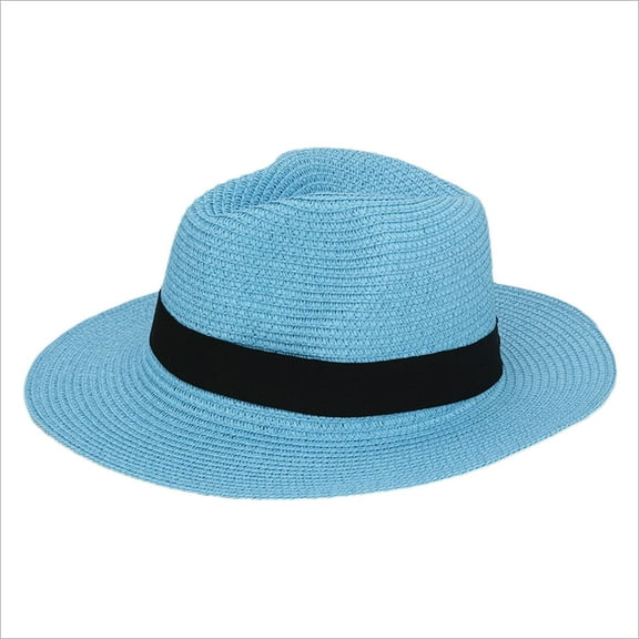 Yyuenw Women Men Wide Brim Straw Sun Hat, Classic Solid Color Fedora Cap, UV Protection Lightweight Beach Hat for Travel Summer