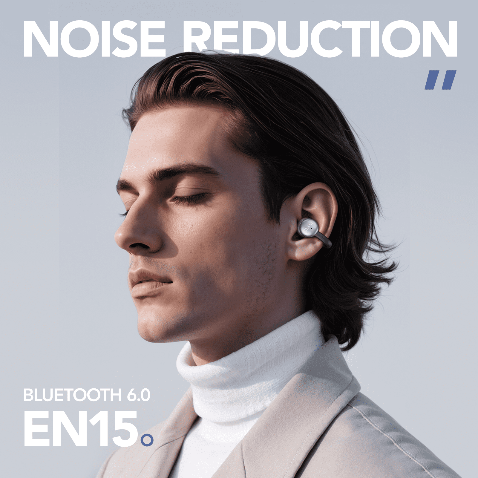 NE15 Clip-on Earbuds, AI Real-Time Translation Wireless, Open Ear Bluetooth 6.0, 130+ Languages, IPX5 Waterproof for Travel/Gym,Type-C Fast Charge, Black