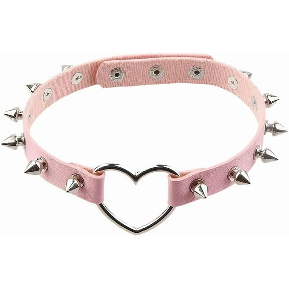 Gothic Studded Rivets Choker Collar Punk Rock Alloy Hollow Love Heart Necklace Cosplay PU Leather Spiked Choker Jewelry Collar Chain Necklace Decorations