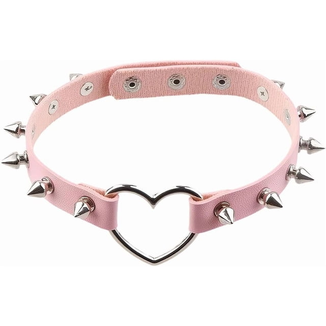 Gargantilla gótica con remaches tachonados, collar de aleación punk rock con corazón hueco, collar de cosplay de cuero sintético con pinchos, collar de cadena con decoraciones.