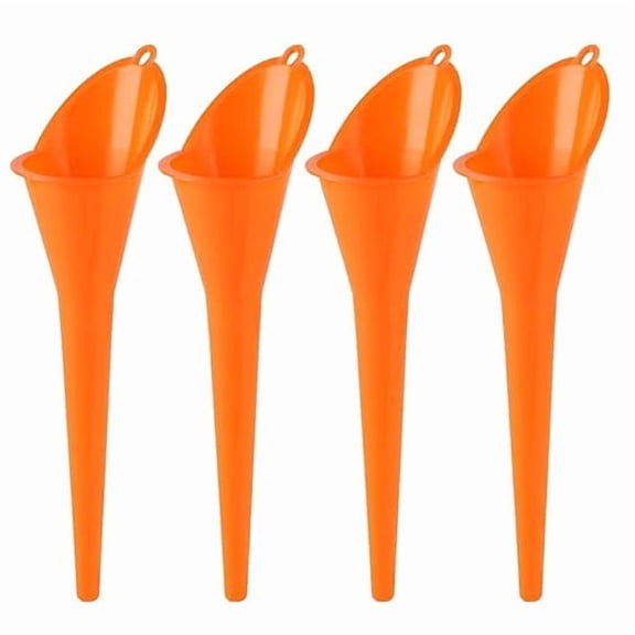 HWHCGZ 4 Pcs Plastic Long Neck Oil Funnel for Change, Multi-Function Long for Transmission Fluid Automotive Funnels, Car Water Diesel Fuel Kerosene,Orange*4
