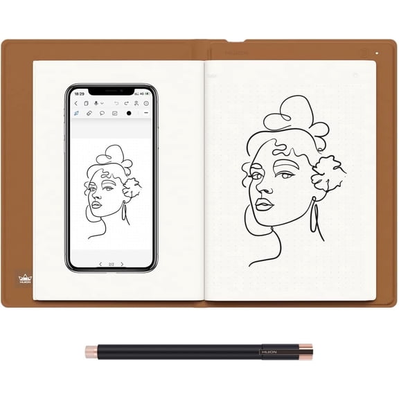 HUION Note 2-in-1 Digital Notebook Drawing Tablet, Battery-Free Pen, Bluetooth Wireless, Paper Tablet Electronic Writing Pad, Refillable A5 Notepad, 9.5 x 7 in