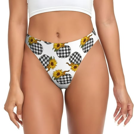 KLL plaid Pumpkin Daisy for Women Underwear Thongs Sexy G-String for Women Seamless Panties Undies Low Rise Thong Panties Fit for Everyday Wear/Yoga/Special-X-Large