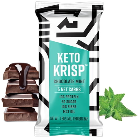 Keto Krisp, Keto Bar, Keto Friendly, Gluten Free, Low in Carbs and Sugar, Chocolate Mint (Pack of 12 )