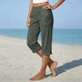 thumbnail image 5 of Cotton Linen Capri Pants for Women Petite Tailored Split Button Elastic Waist Capris Light Weight Summer Casual Straight Leg Capris, 2XL, 5 of 7