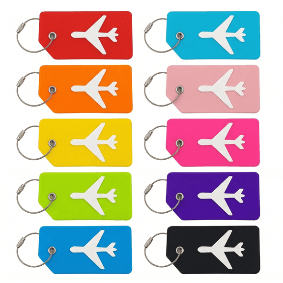 Silicone Luggage Tags for Suitcases, Travel Bag Tags for Luggage, Baggage & Backpacks, Luggage Identifier w/ Privacy Cover, Stainless-Steel Loop, 10Pack