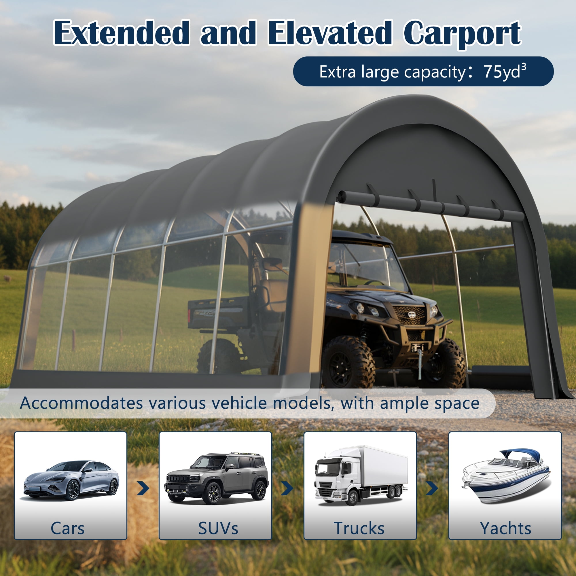 12x20 FT Heavy Duty Carport Canopy - Commercial Grade Portable Garage with Steel Frame, Waterproof Cover, Wind & Snow Resistant Outdoor Shelter for Trucks, Cars, Boats