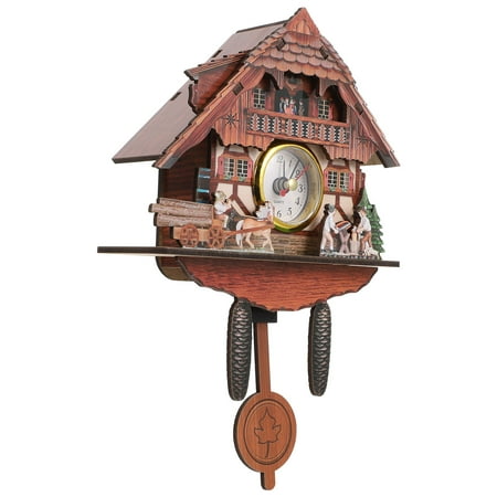 Soimiss Brown Cottage Clock Rustic Wooden Hanging Clock for Living Room Wall Decoration