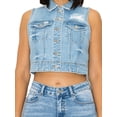thumbnail image 2 of FashionMille Women Boxy Fit Washed Button Up Sleeveless Distressed Cropped Jean Denim Vest Jacket, 2 of 2