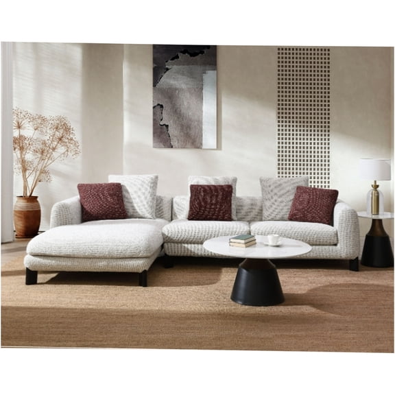 JERFIT Modern Beige Tweed Fabric Sectional Sofa with Chaise and Pillows for Living Room