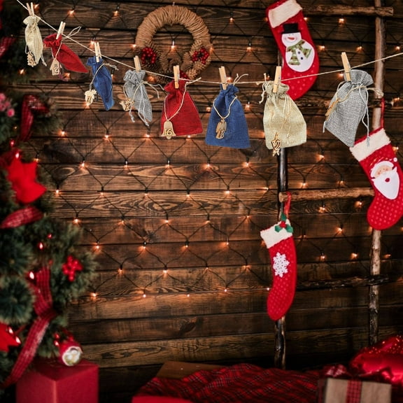 Soimiss 24 Pieces Party Favor Bags Advent Calendars Assorted Color Wood Christmas Style Family Storage