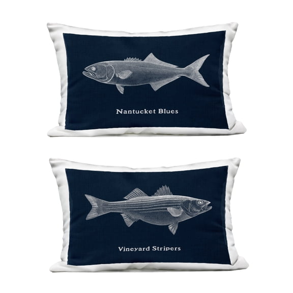 Stupell Industries Coastal Fish on Navy Blue Design by Phillipa Katz Outdoor Printed Pillow (Set of 2)