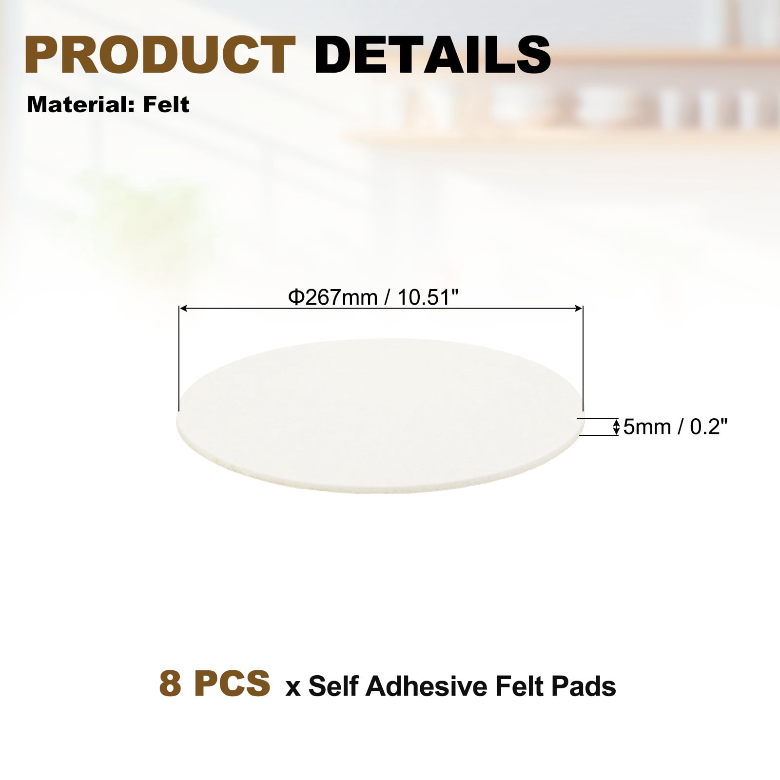 Uxcell 8Pcs Non Slip Furniture Pads, 10.5" Round Self Adhesive Felt Bumpers Noise Reducing Furniture Feet Floor Protector for Chairs Tables Furniture Legs (White 0.2" Thick)