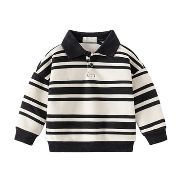 WOYY Boys Striped Polo Shirt Long Sleeve Sweatshirt Pullover Top, Sizes 18-24M