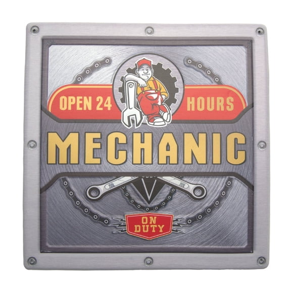 Embossed Metal Wall Sign 24 Hrs Mechanic On Duty