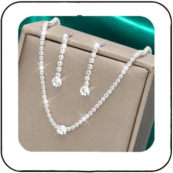 Silver Bridal Wedding Jewelry Set Rhinestone Necklace Earrings Sets Crystal Formal Costume Jewelry for Women and Brides
