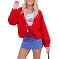 thumbnail image 3 of Knitted Cardigan Sweater Autumn Winter Long Sleeve Solid Lace Up Top Knitwear Female Outerwear Jacket Red XL, 3 of 10