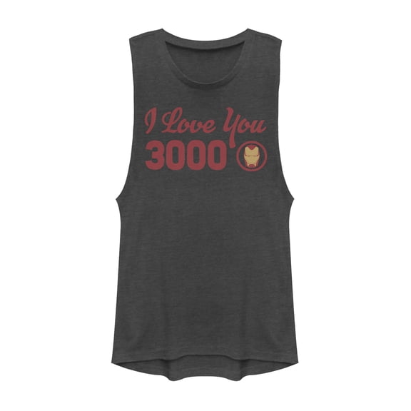 Junior's Marvel Iron Man Love 3000 Forever Festival Muscle Graphic Tee Charcoal Medium