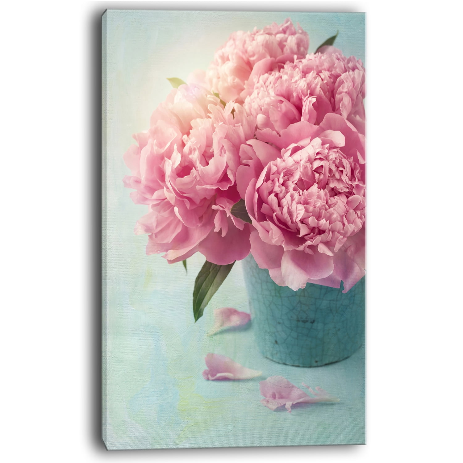 Designart 'Pink Peony Flowers in Vase ' Large Floral Wall Art Canvas