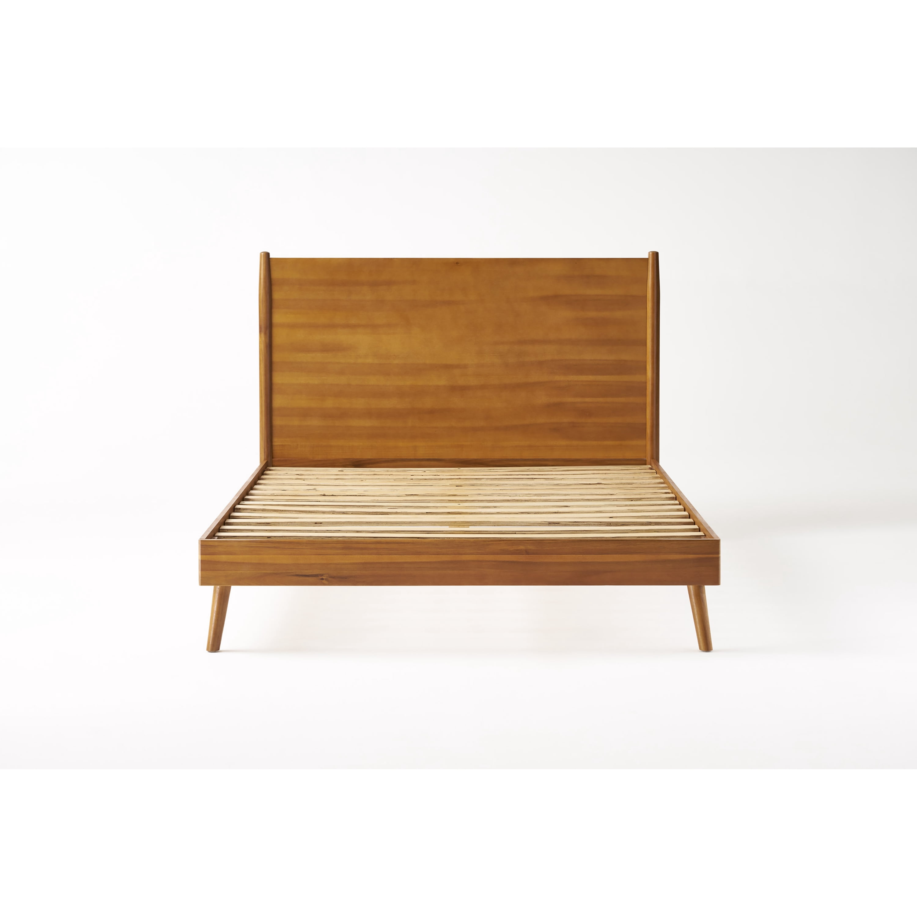 Mintazer Queen Platform Bed Frame, Mid-Century Bed with Panel Headboard & Splayed Legs, No Box Spring Required, Natural