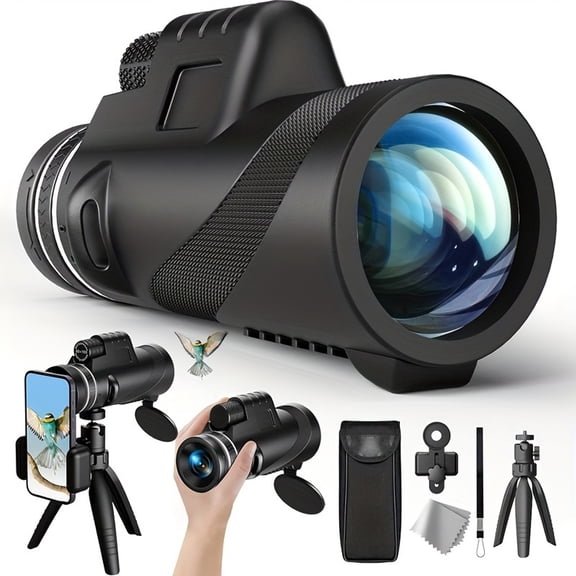 80x100 HD Monocular Telescope, Monoculars for Adults High Powered with Smartphone Adapter & Tripod, Portable Monocular for Hunting Hiking Star Bird Watching