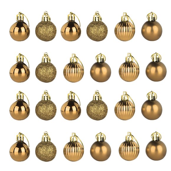 24 Pcs Boules de Sapin de Noël 4cm Pendentifs en Plastique Décorations de Noël (Doré)