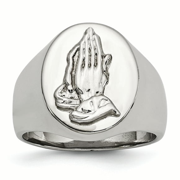 Bague de Prière en Acier Inoxydable Poli avec Argent Sterling Taille 11
