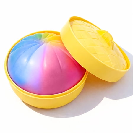 Diceymbol Realistic Steamer Bun Shaped Squeeze Yellow Grid Texture Basket Tactile Stress Relief Accessory Portable Quirky Fidget Item for Office Desk Decor & Daily Relaxation 3.74X2.36 Inch