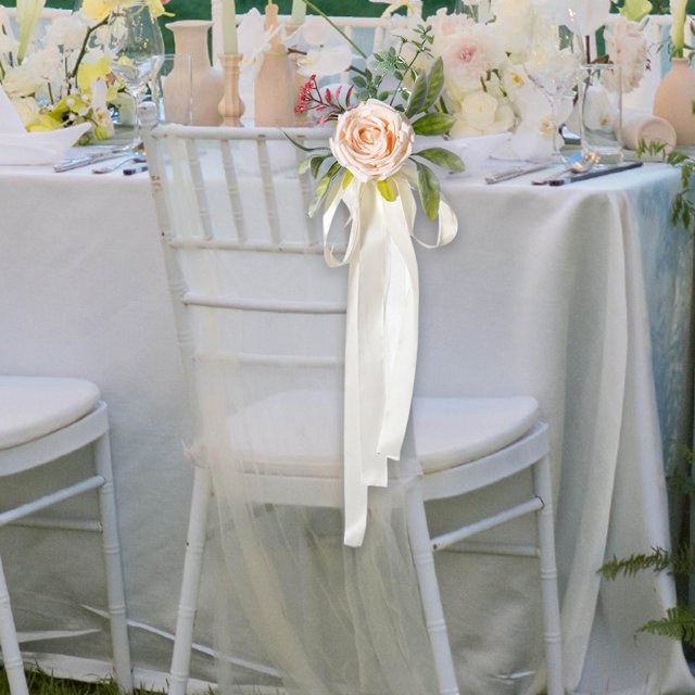 Silla Back Flower Boda Decoración del pasillo de la boda Romántica Decoración Flor de banco para la silla para la fiesta de recepción Dining champán